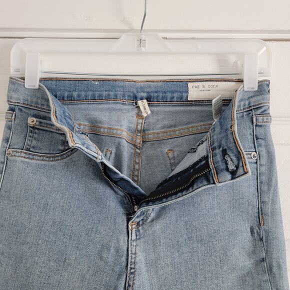 Rag & Bone High-Rise Step Hem Frayed Skinny Cropped Jeans Light Wash Size 29 - Picture 7 of 8